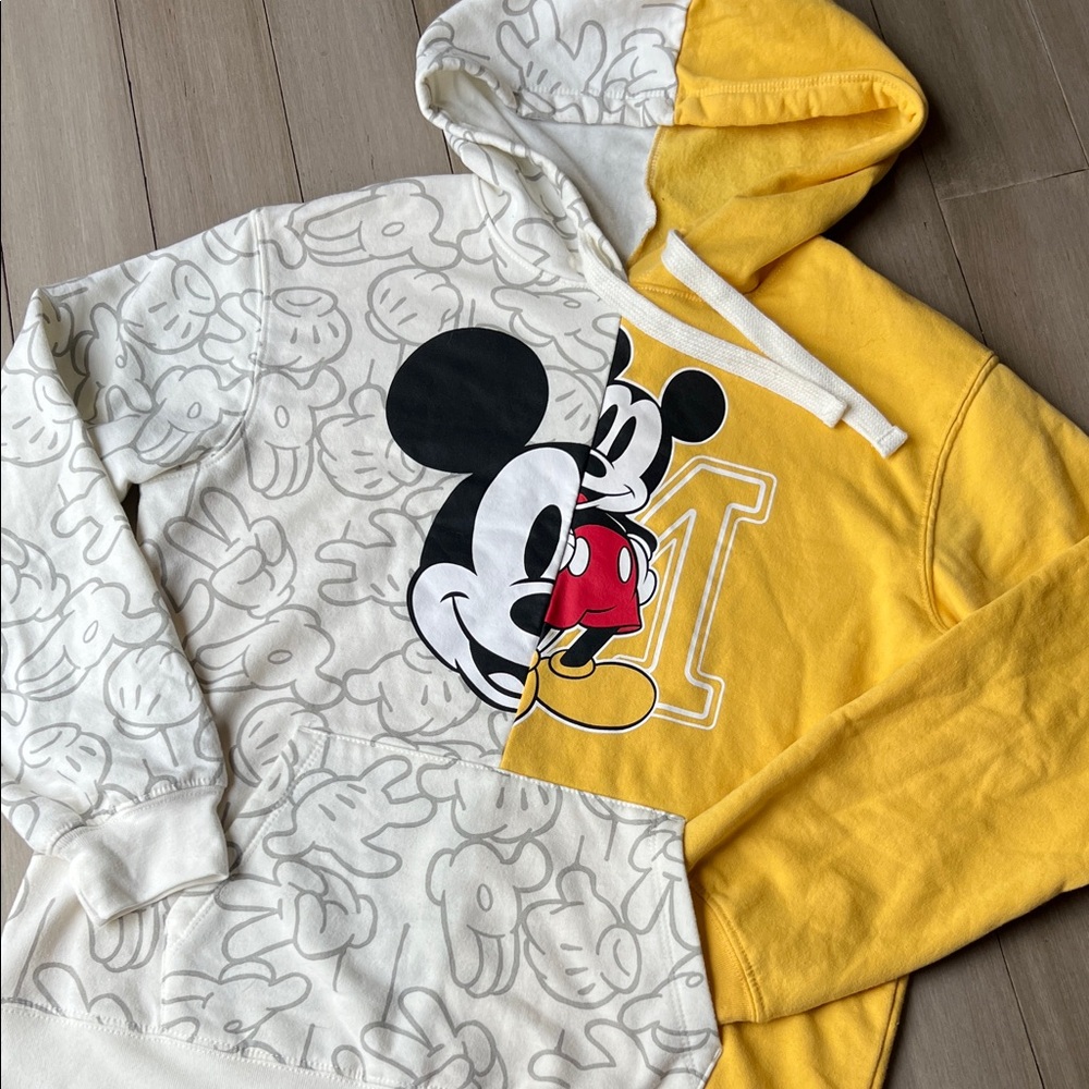 Mickey Mouse Yellow and Cream Colorblock Design Hoodie